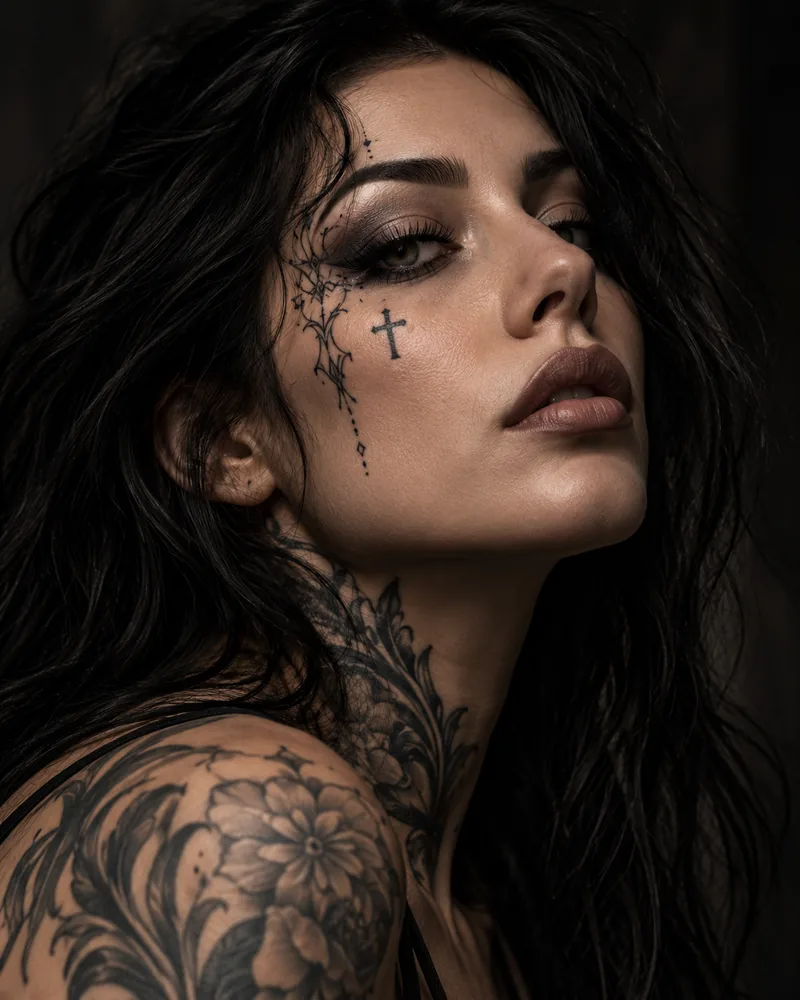 Gothic face tattoo