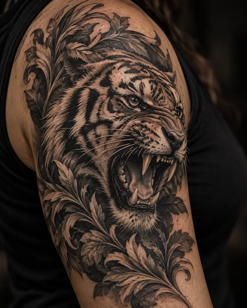 Tiger shoulder tattoo