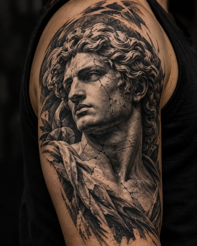 Classical statue shoulder tattoo